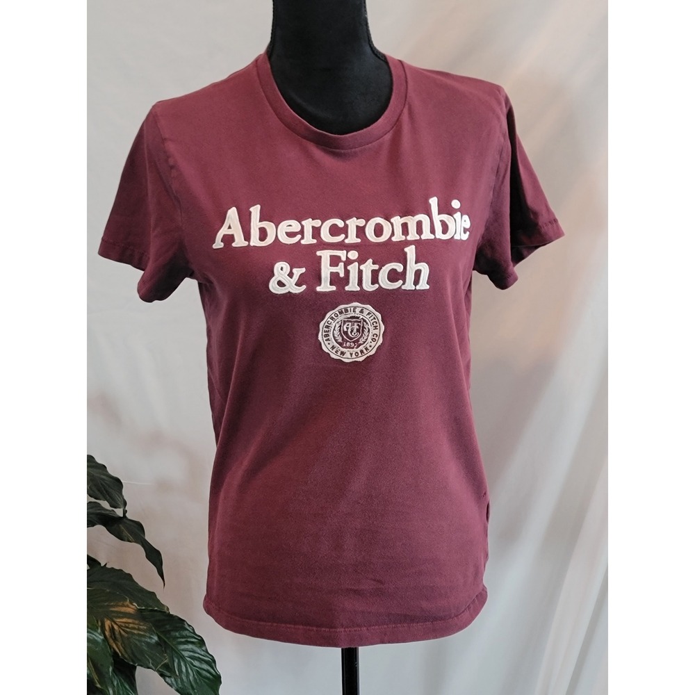 Abercrombie & Fitch Womens Soft‎ A&F Tee Graphic Logo T-Shirt Burgundy Maroon S